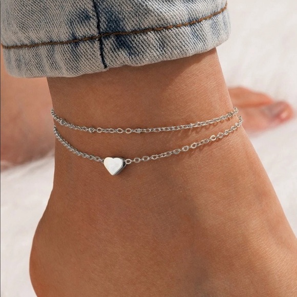 Jewelry - Silver anklet double chain heart ankle bracelet